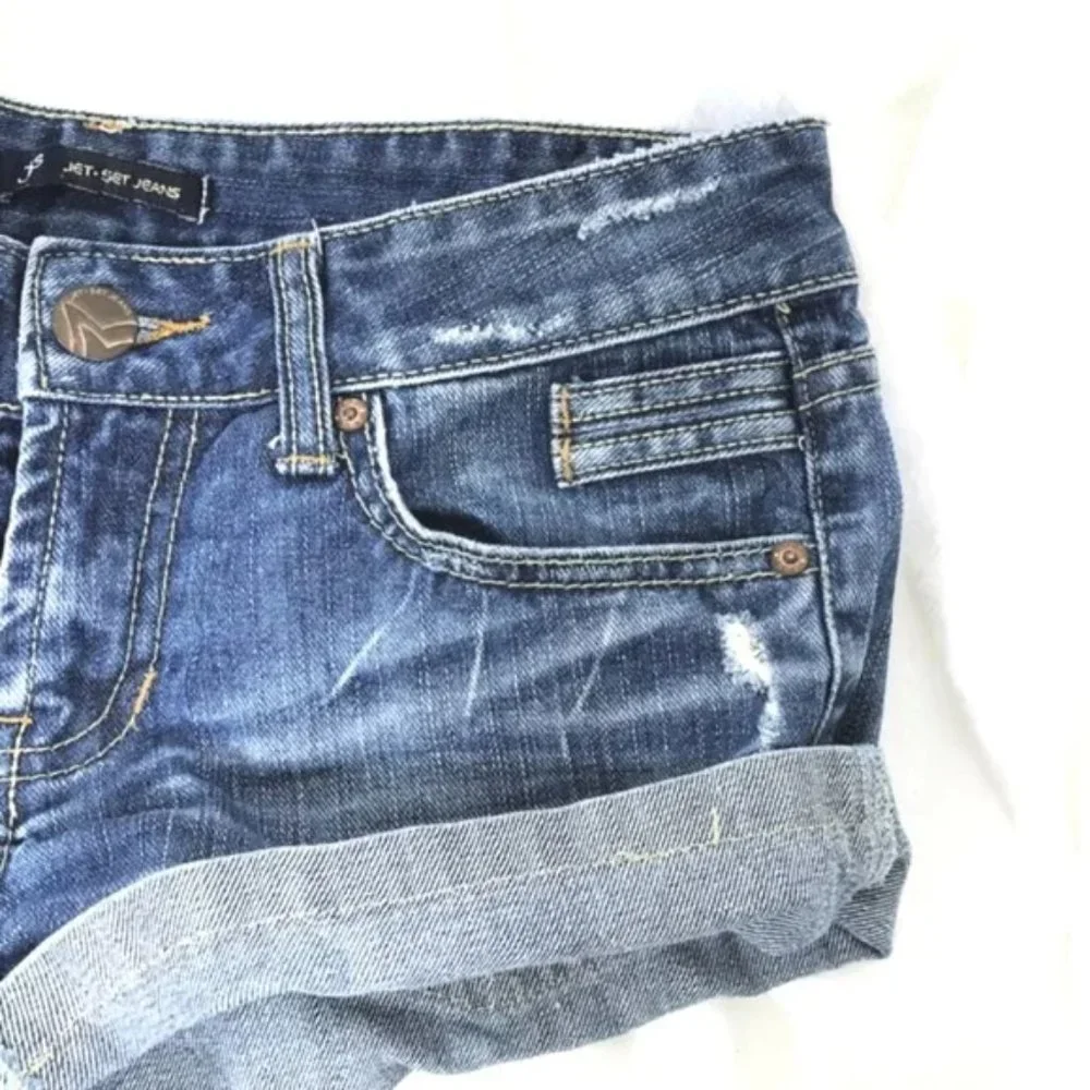 Jet Set Denim Short Shorts Blue Distressed Size 5
